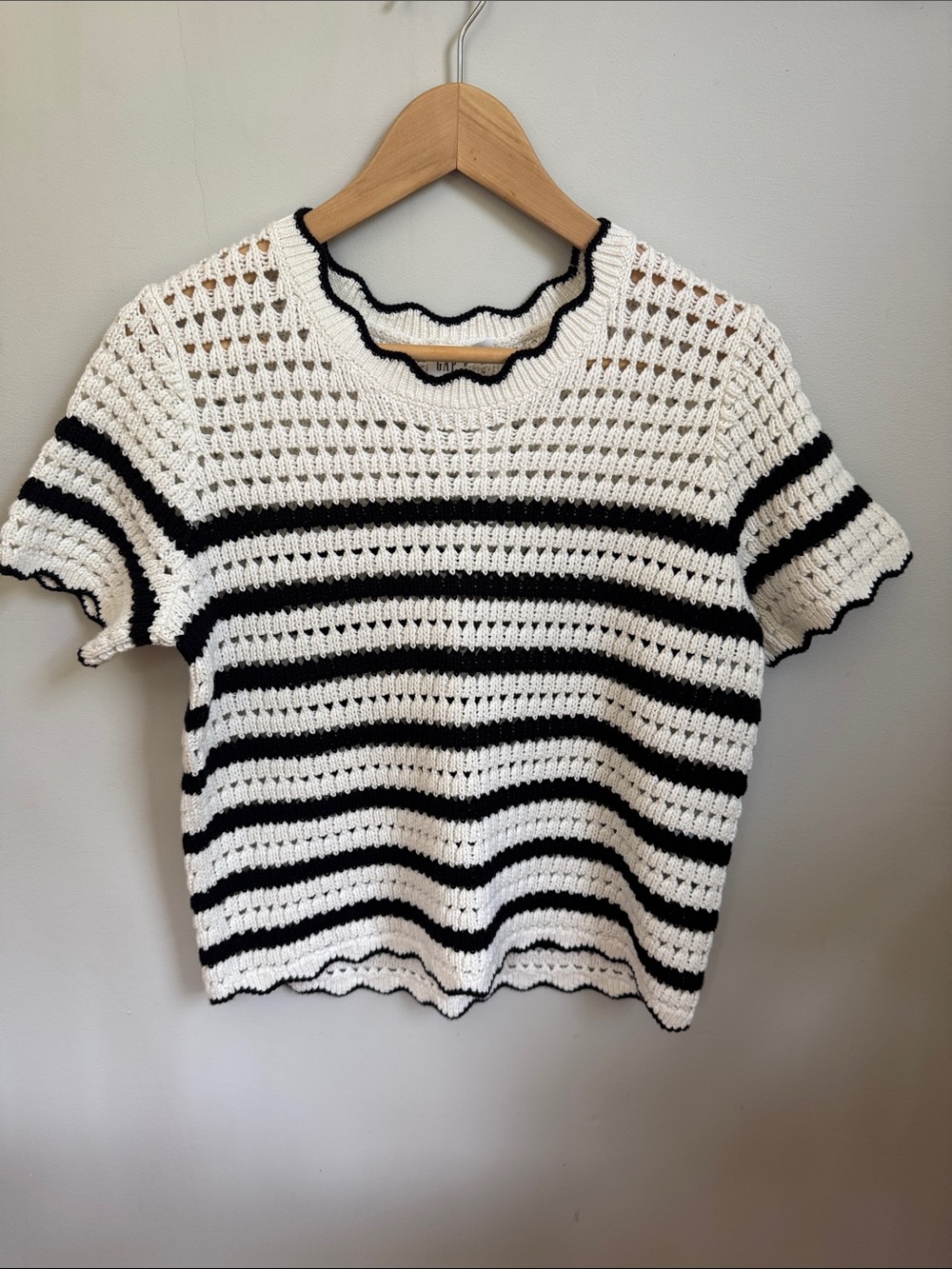 GAP Factory Black and White Striped Crochet Top